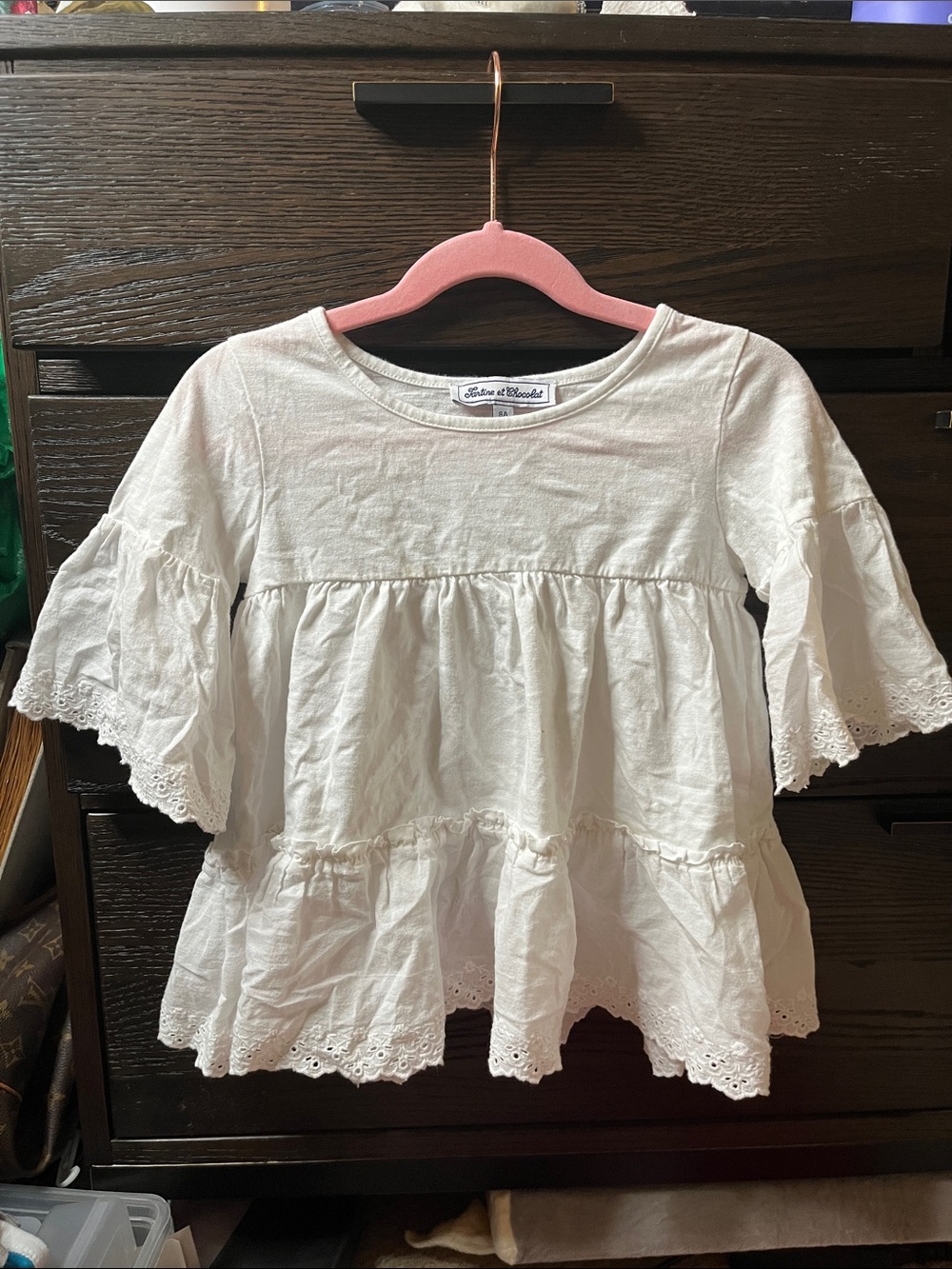 Tartine et Chocolat Cream Eyelet Tiered Cotton Top